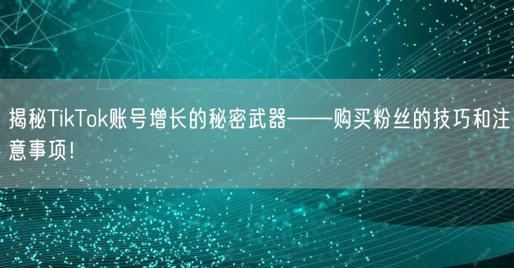 揭秘TikTok账号增长的秘密武器——购买粉丝的技巧和注意事项!