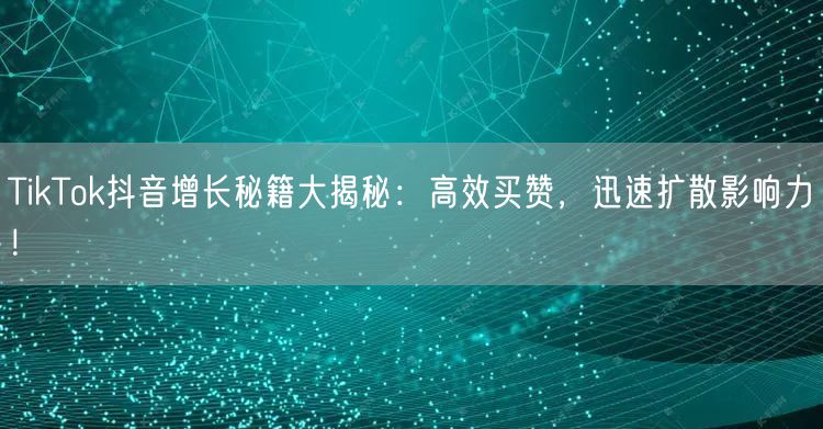 TikTok抖音增长秘籍大揭秘：高效买赞，迅速扩散影响力！